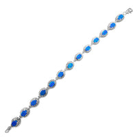 Oval Blue Opal Halo Zirconia Fancy Bracelet (Silver) Popular Jewelry New York