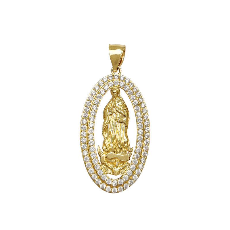 Oval Halo Pave Virgin Mary Pendant (14K) Popular Jewelry New York
