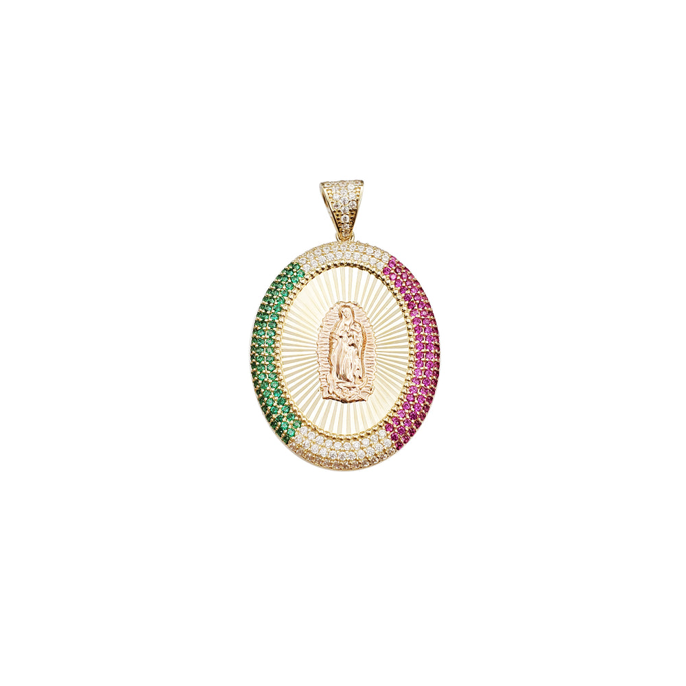 Oval Multi-Color CZ Virgin Mary Pendant (14K)