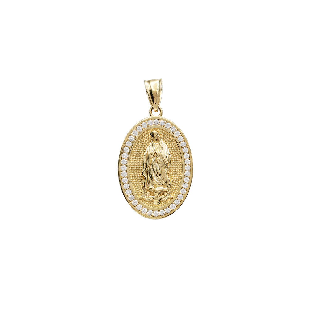 Oval Virgin Mary CZ Pendant (14K)
