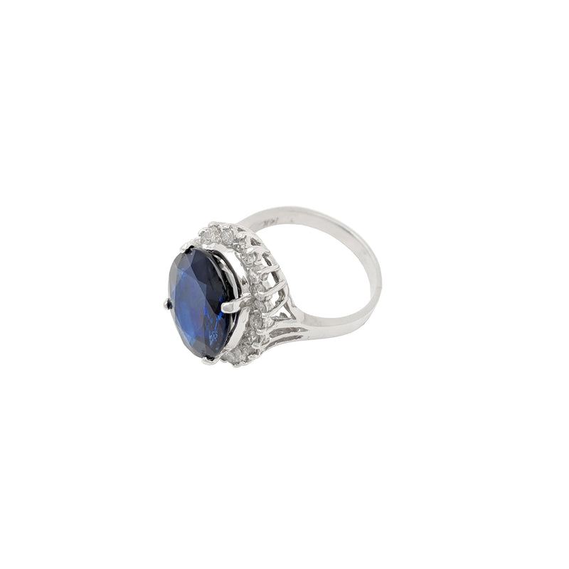 Sapphire Diamond Halo White Gold Ring (14K) Popular Jewelry New York