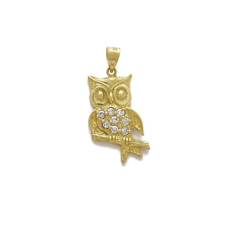 Owl CZ Pendant [14K} 14 Karat Yellow. Cubic Zirconia, Popular Jewelry New York