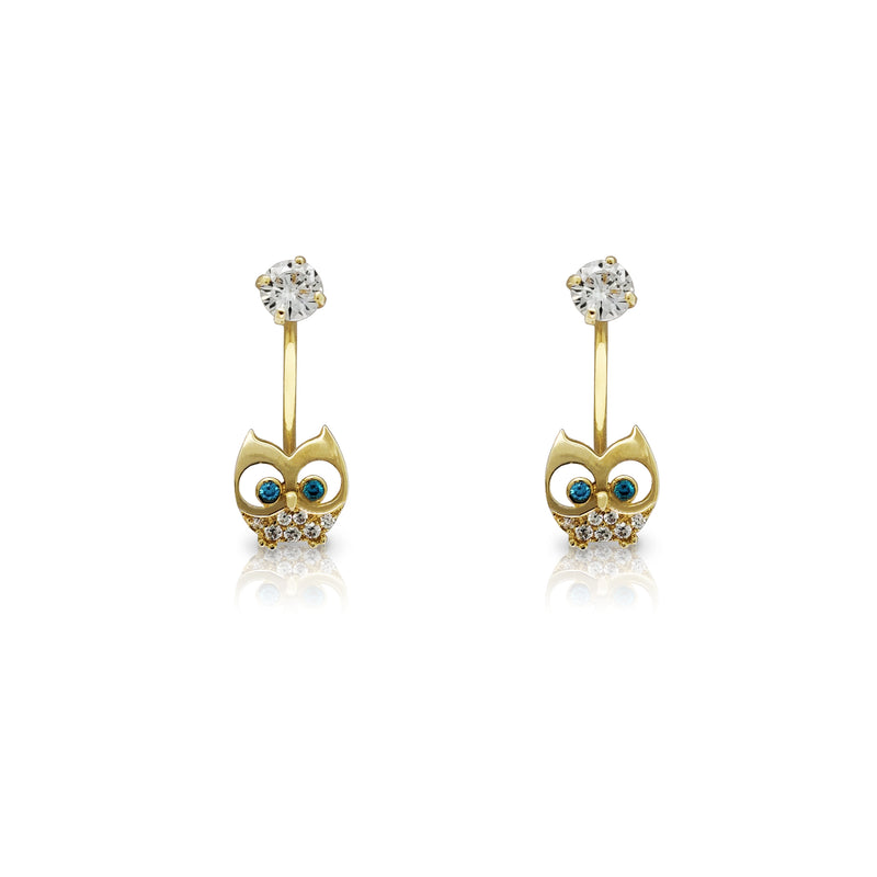 Owl Curved Barbell Earrings Light Blue (14K) Popular Jewelry New York
