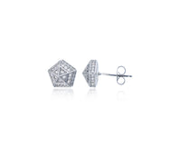 Pave 3D Pentagon CZ Stud Earring (Silver)