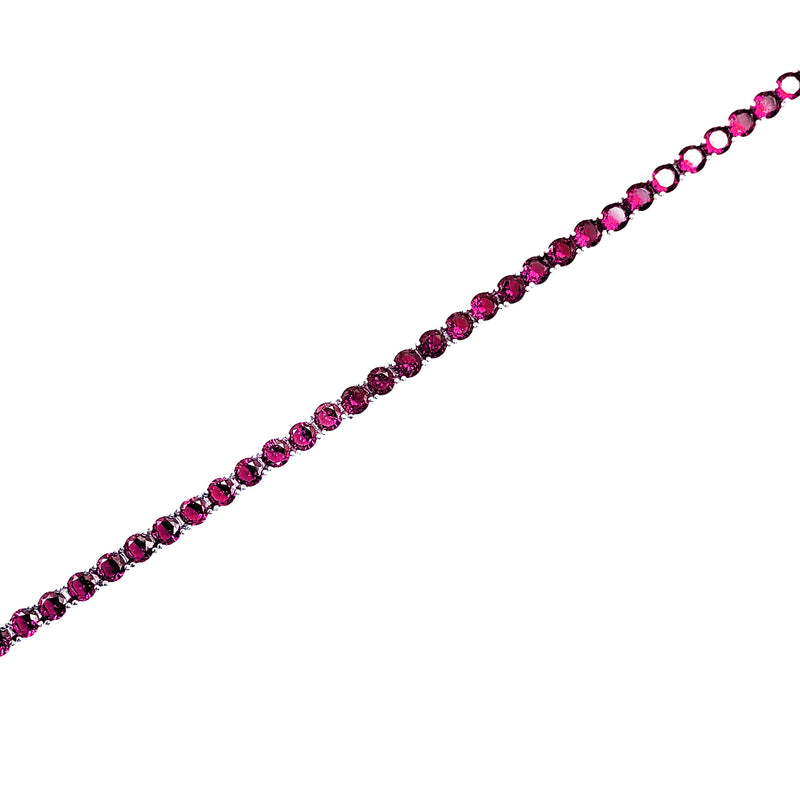 Cubic Zirconia Pink Stone Tennis Design Bracelet (Silver)