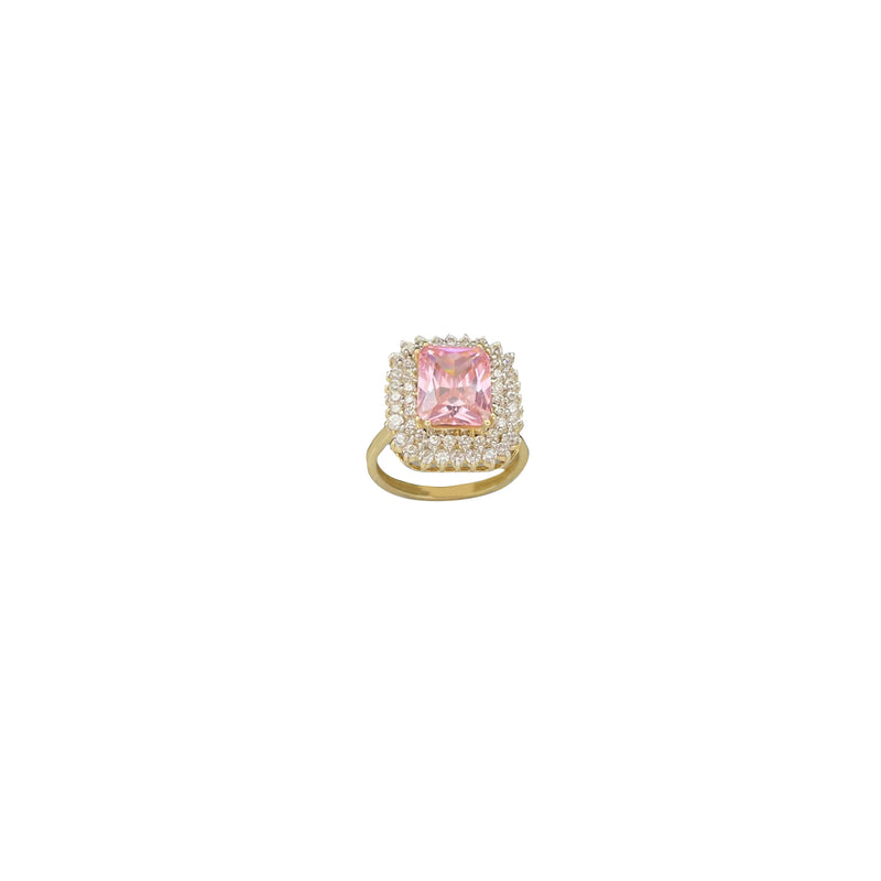 Zirconia Pink Stone Square Shape Lady Ring (14K)