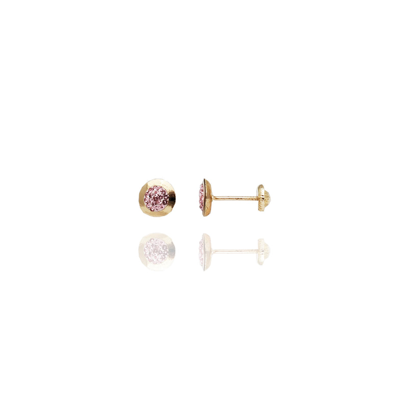 Circular Pink Stone Bezel Stud Earrings (14K)