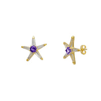 Trapezoid & Round Star Stud Earrings (14K)