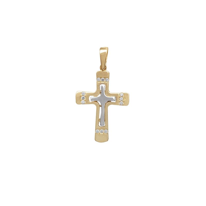 Two-Tone CZ Cross Pendant (14K) Popular Jewelry New York
