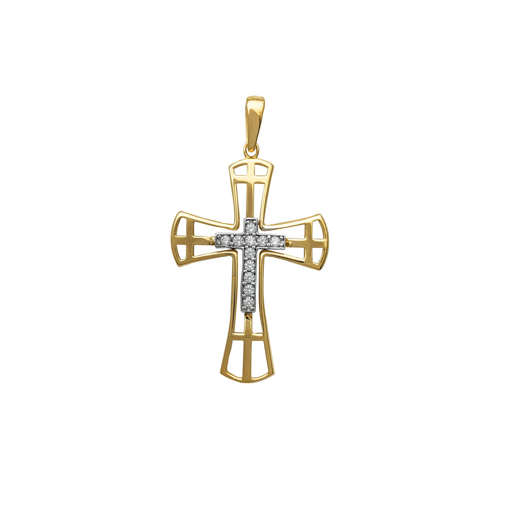 Outlined Two-Tone Cross Pendant (14K) Popular Jewelry New York