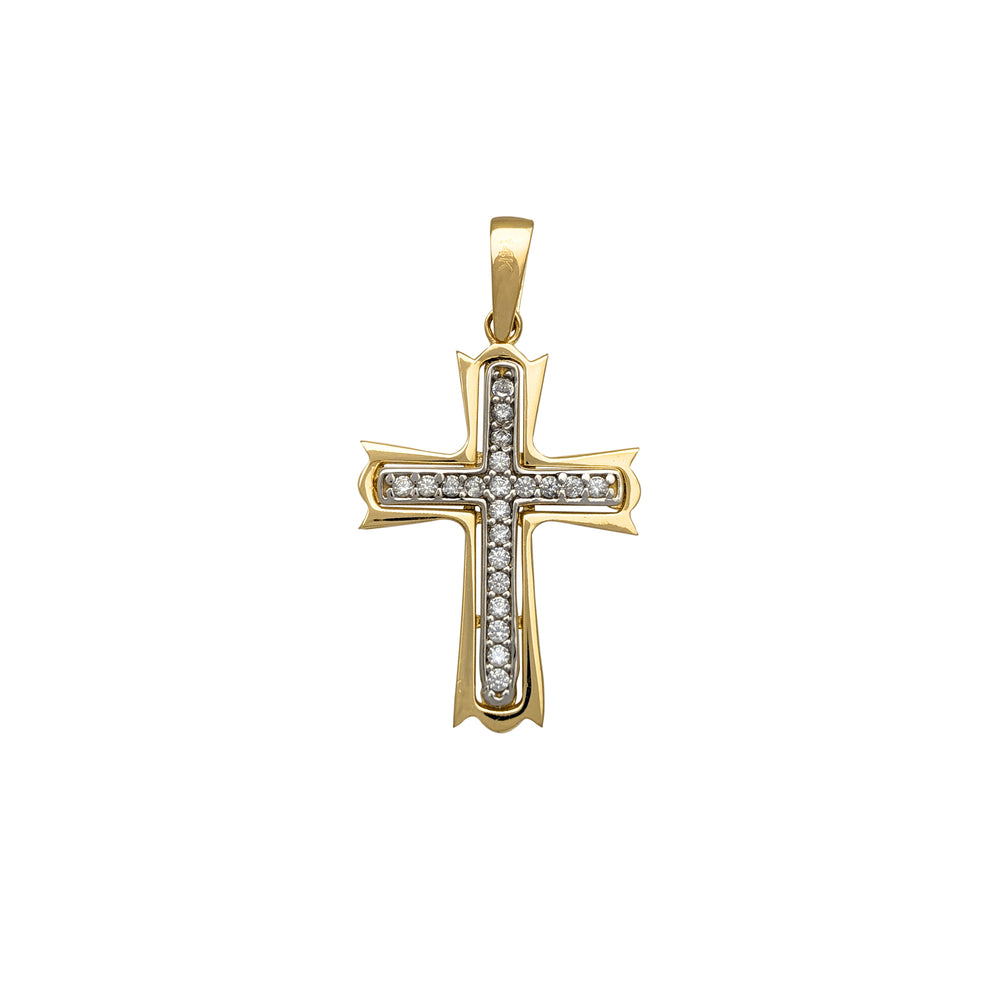 Two-Tone Stone-Set CZ Cross Pendant (14K) Popular Jewelry New York