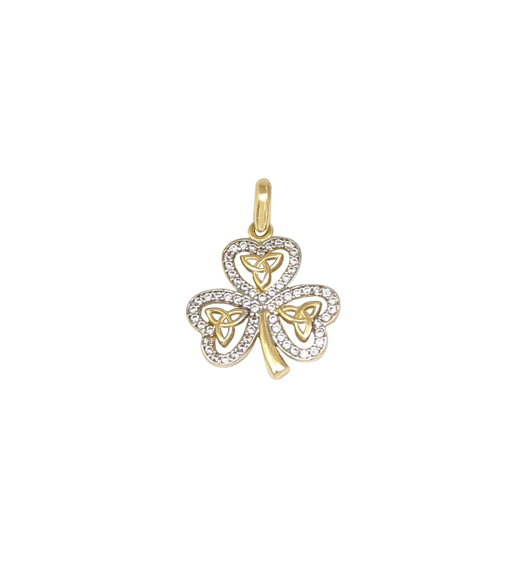 CZ Clover Pendant (14K).