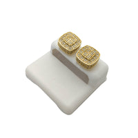 Diamond Iced-Out Pave Textured Square Stud Earrings (14K)