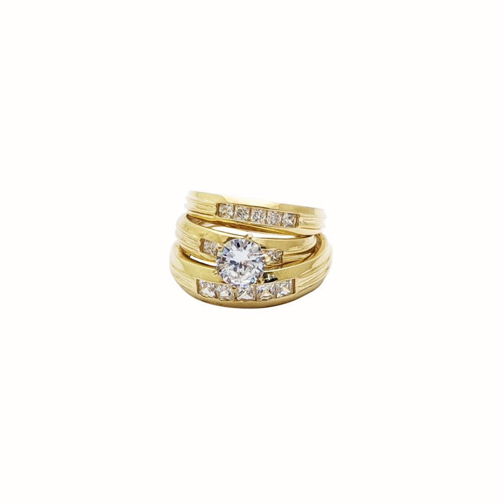 Square-Cut Zirconia Engagement Ring Set (14K)
