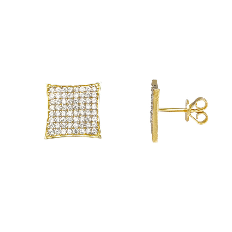 Pave Concave Thin Borders Square Stud Earrings (14K) Popular Jewelry New York