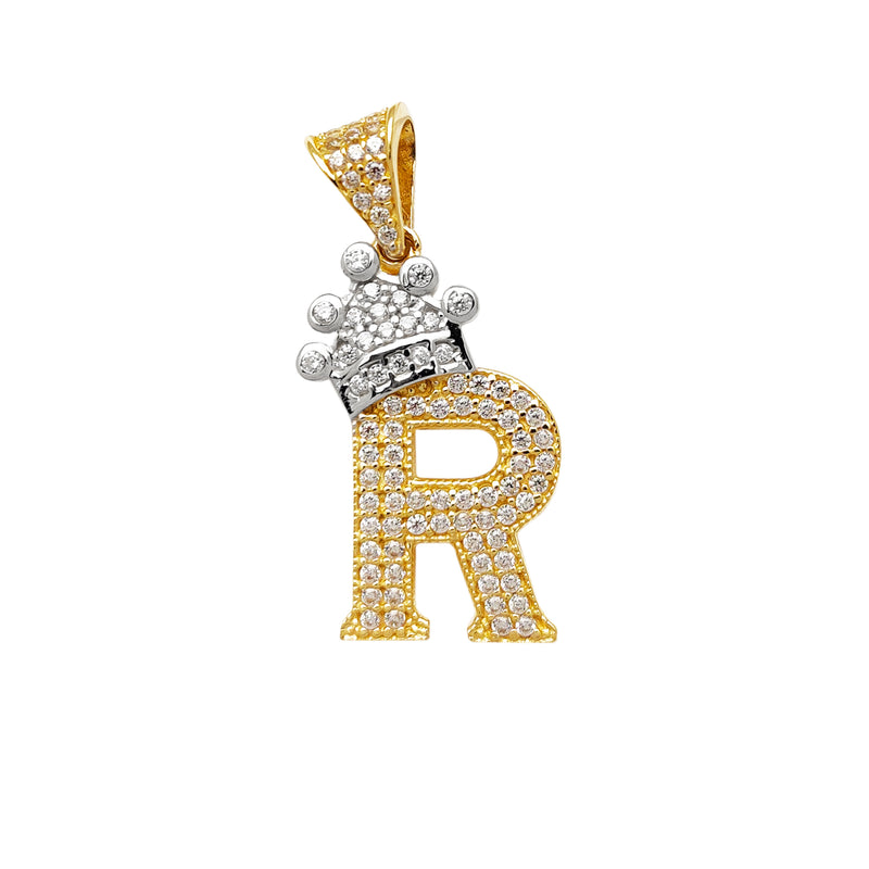 Icy Crown Initial Letter "R" Pendant (14K) Popular Jewelry New York
