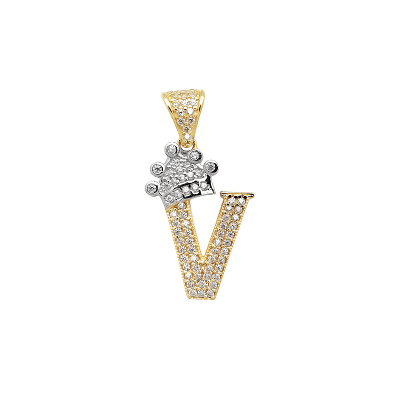 Icy Crown Initial Letter "V" Pendant (14K) Popular Jewelry New York