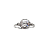 Pave Halo Round Zirconia Engagement Ring (Silver) Popular Jewelry New York