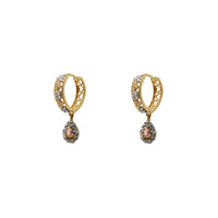 Pave Heart Silhouette Teardrop Hanging Huggie Earrings (14K) Popular Jewelry New York