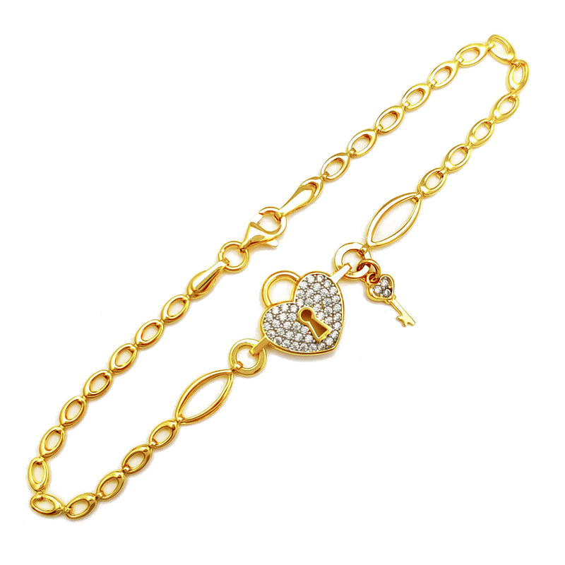 Pave Love Lock & Key Bracelet (14K) Popular Jewelry New York