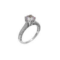 Pave Milgrain Zirconia Engagement Ring (Silver) Popular Jewelry New York