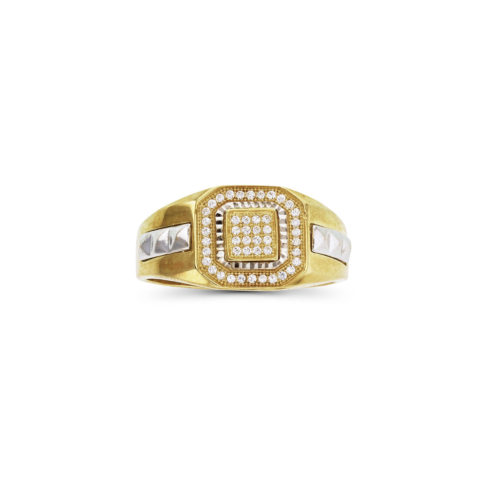 Pave Milgrained Cushion Shaped Men's Ring (14K) Popular Jewelry New York