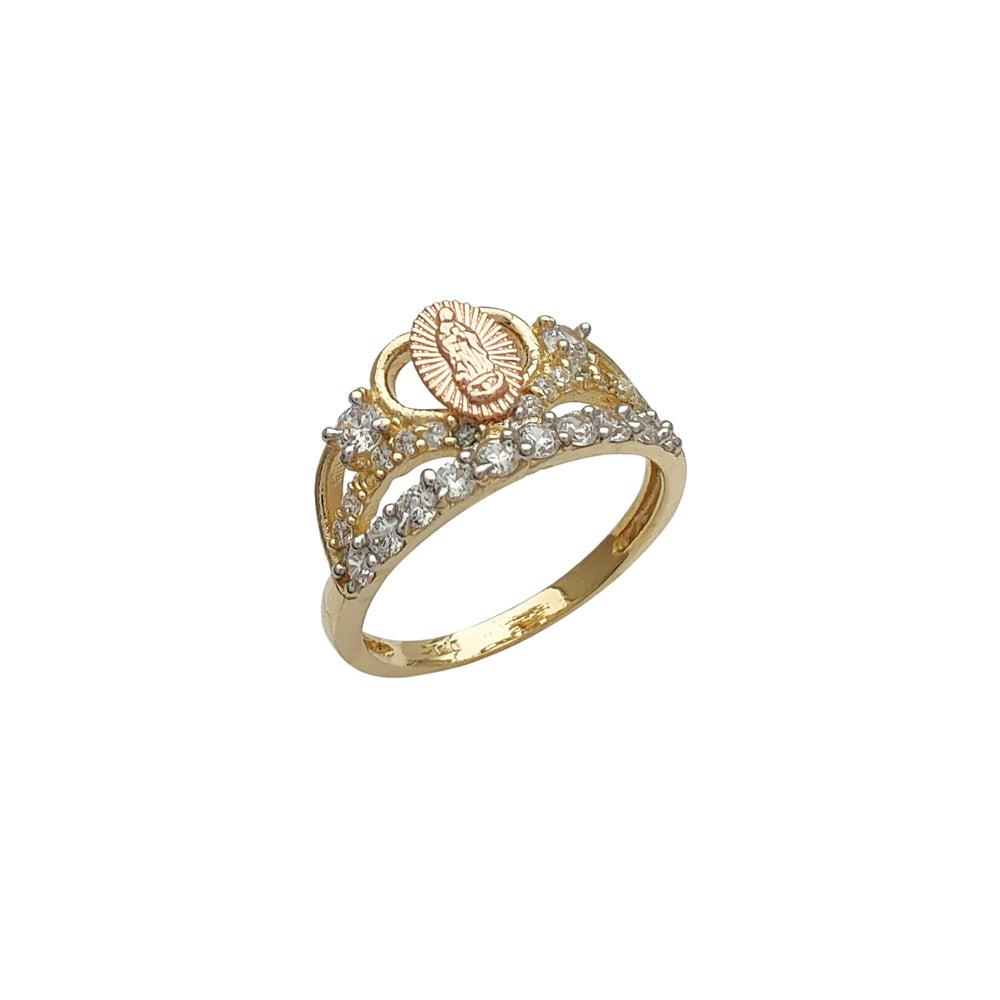 Pave Milgrained Tricolor Virgin Mary Ring (14K) Popular Jewelry New York