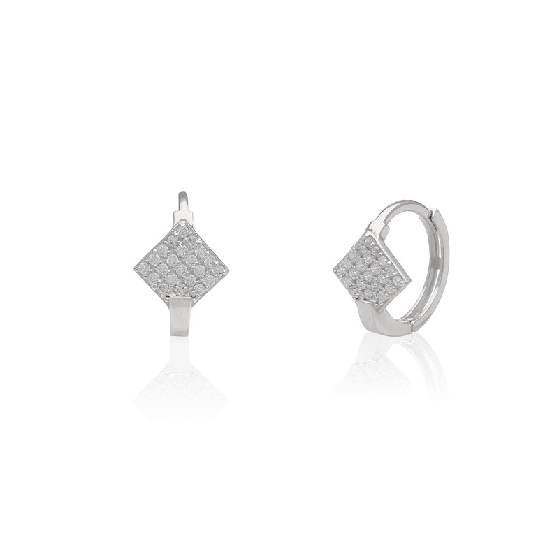 Pave Rhombus White Gold Huggie Earrings (14K) Popular Jewelry New York