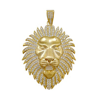 Pendant e kholo ea Pave Setting Lion Head (10K) Popular Jewelry New York