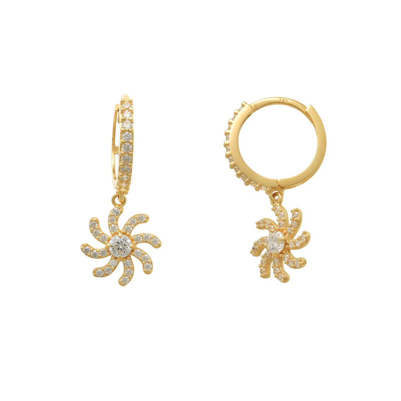Yellow Gold Pave Setting Sun Burst Drop Earrings (14K) Popular Jewelry New York
