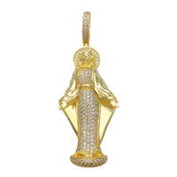Yellow Silver Pave Setting Virgin Mary Pendant (Silver) Popular Jewelry New York