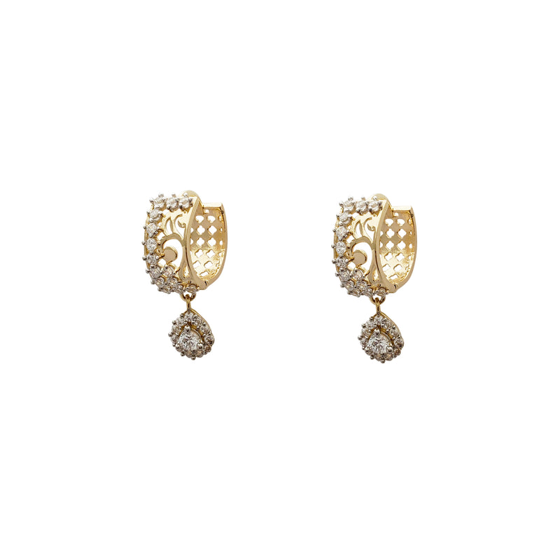 Pave Silhouette Teardrop Huggie Earrings (14K) Popular Jewelry New York