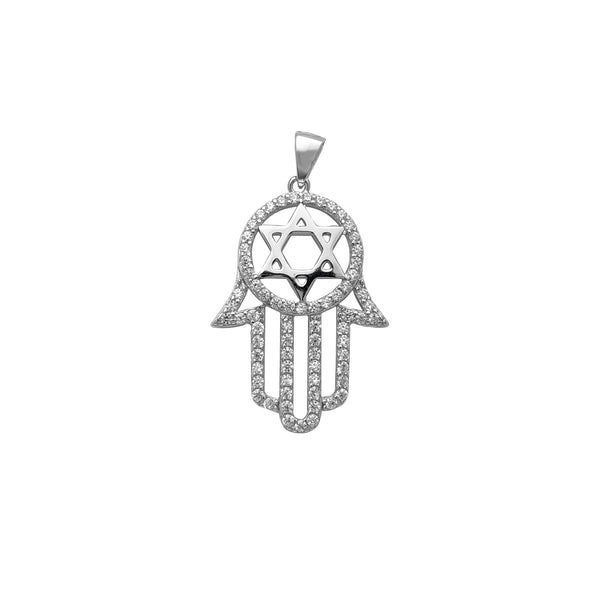 Pave Star of David Hamsa Hand Pendant (Silver) Popular Jewelry New York