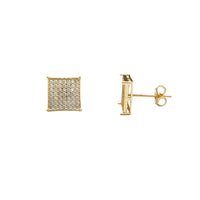 Yellow Gold Pave Stone-Setting Square Stud Earrings (14K) Popular Jewelry New York