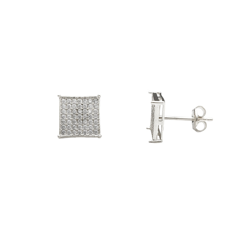 White Gold Pave Stone-Setting Square Stud Earrings (14K) Popular Jewelry New York