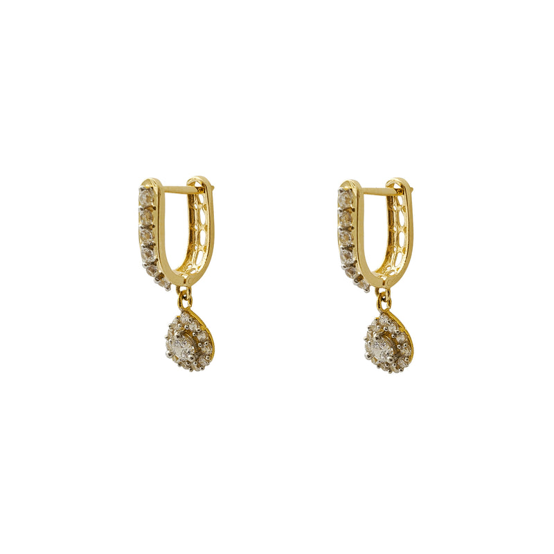 Pave Teardrop U-Shape Hanging Huggie Earrings (14K) Popular Jewelry New York