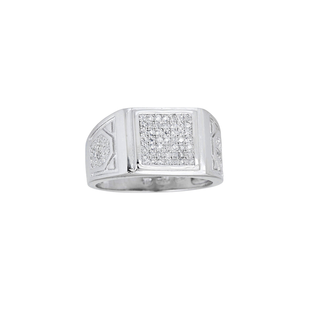 Pave Textured Square Men's Ring (Silver) Popular Jewelry New York