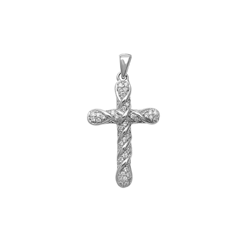 Pave Twisted Textured Cross Pendant (Silver) Popular Jewelry New York
