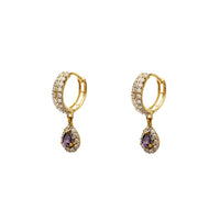 Pave Two-Row Purple Teardrop Hanging Huggie Earrings (14K) Popular Jewelry New York