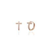 Pave Cross CZ Huggie Earrings (14K) Rose Gold