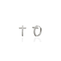 Pave Cross CZ Huggie Earrings (14K) White Gold