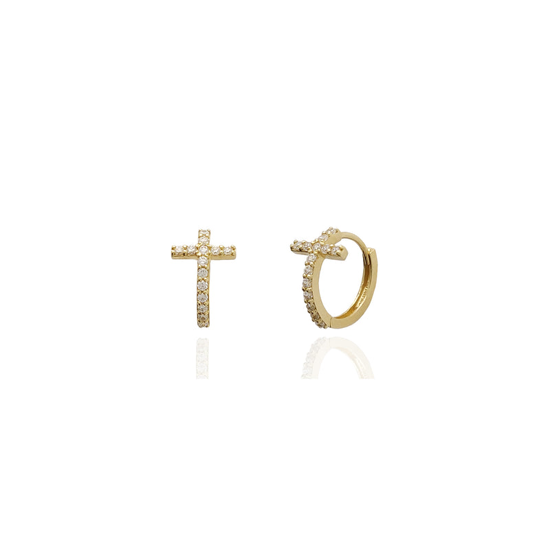 Pave Cross CZ Huggie Earrings (14K) Yellow Gold
