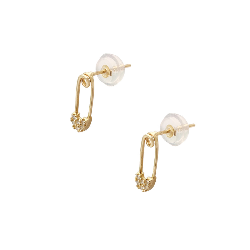Pave Safety Pin Stud Earrings Yellow Gold (14K) Popular Jewelry New York