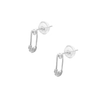 Pave Safety Pin Stud Earrings White Gold (14K) Popular Jewelry New York