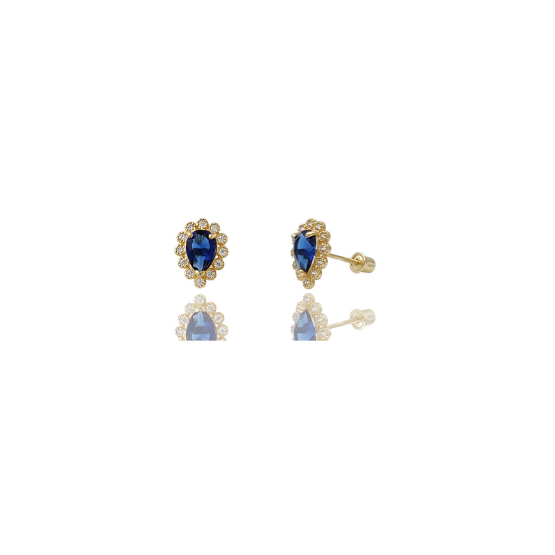 Pear Shape Blue Sapphire CZ Stud Earrings (14K)