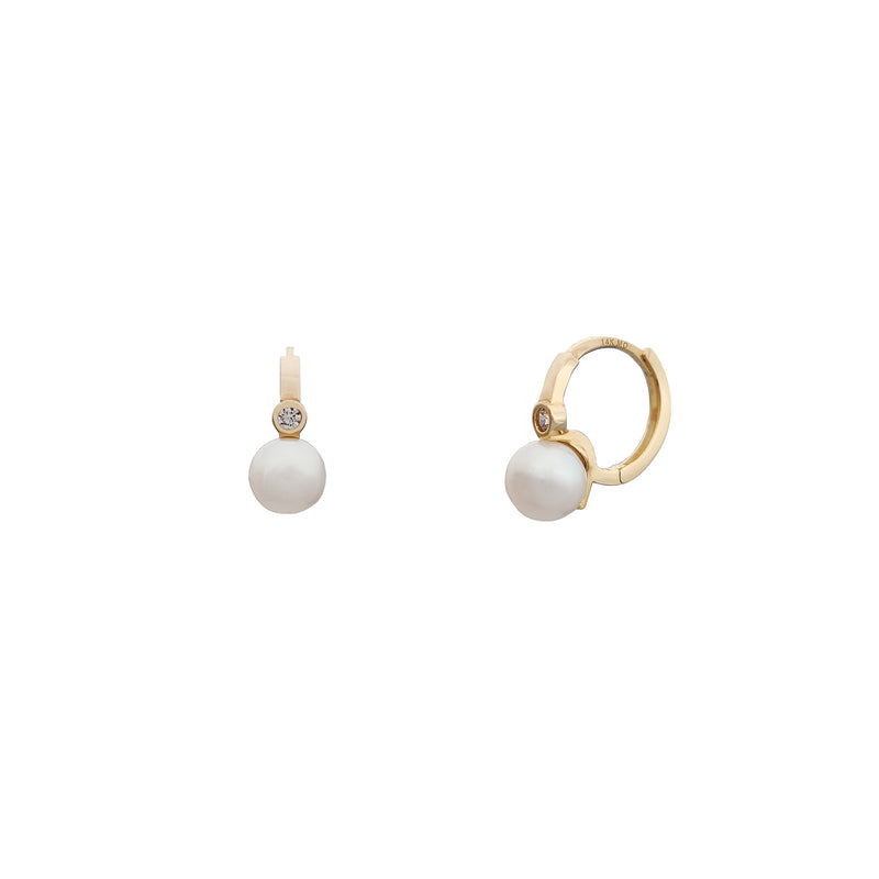Yellow Gold Pearl Stone-Set Huggie Earrings (14K) Popular Jewelry New York