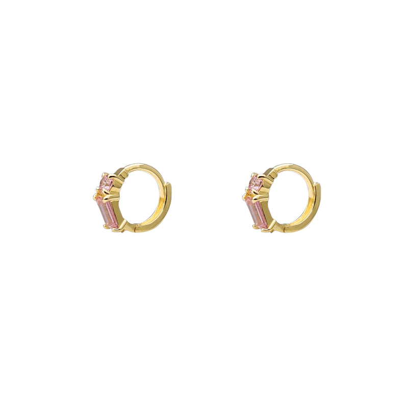 Pink Baguette & Round Huggie Earrings (14K) Popular Jewelry New York