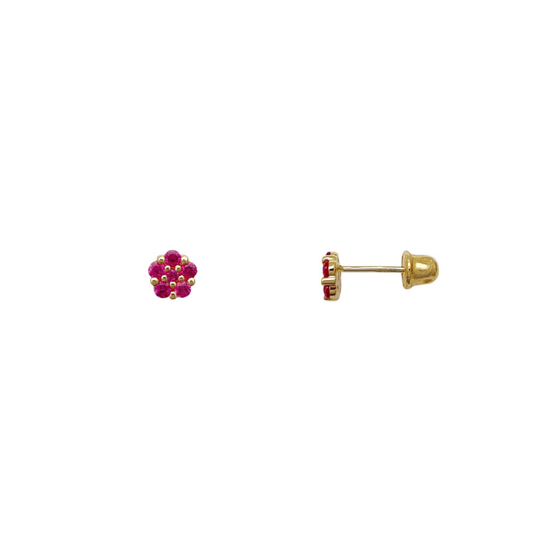 Pink Flower Stud Earrings (14K)