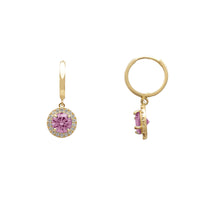 Pink Halo Pave Round Huggie viseće naušnice (14K) Popular Jewelry Njujork