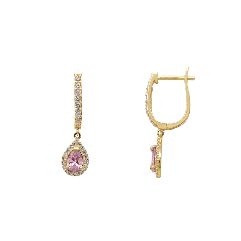 Pink Teardrop U Shape Huggie Dangling Earrings (14K) Popular Jewelry New York